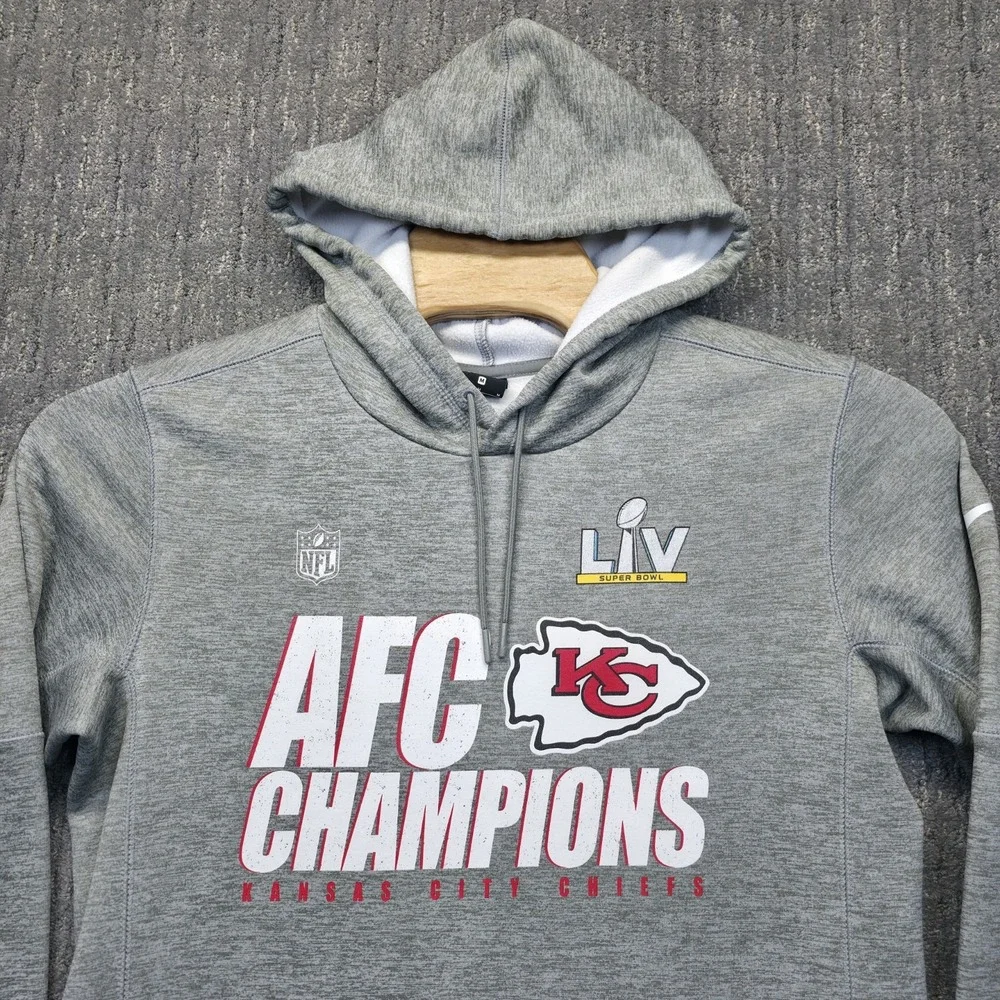 Nike KC Chiefs Super Bowl LIV 54 AFC Champions Hoodie‎ Mens M Gray Dri-FIT NFL